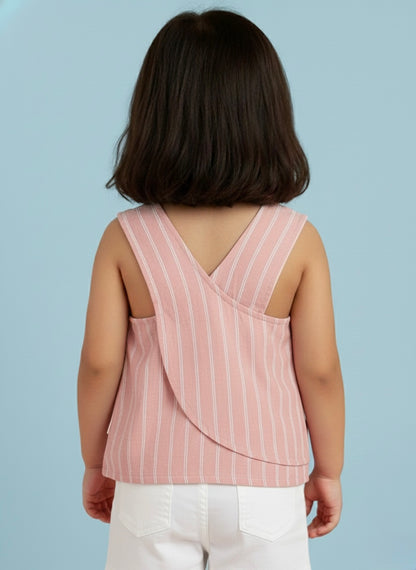 Pink Striped 100% Cotton Cross Back Sleeveless Top