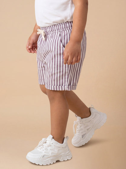 Summer Vibes Striped Shorts for Boys in Maroon and White