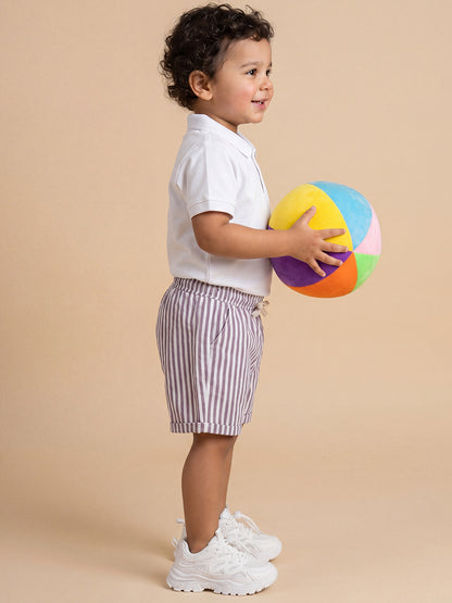 Summer Vibes Striped Shorts for Boys in Maroon and White