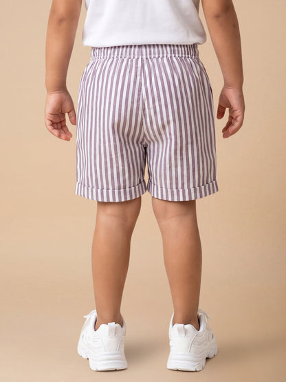 Summer Vibes Striped Shorts for Boys in Maroon and White