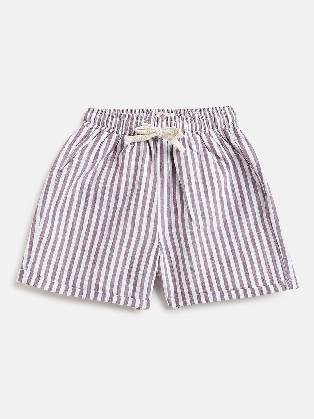 Summer Vibes Striped Shorts for Boys in Maroon and White