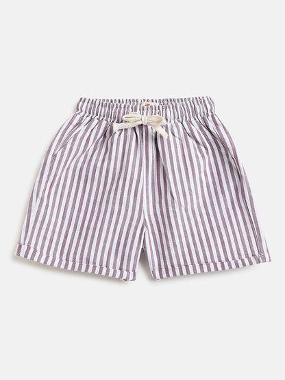 Summer Vibes Striped Shorts for Boys in Maroon and White