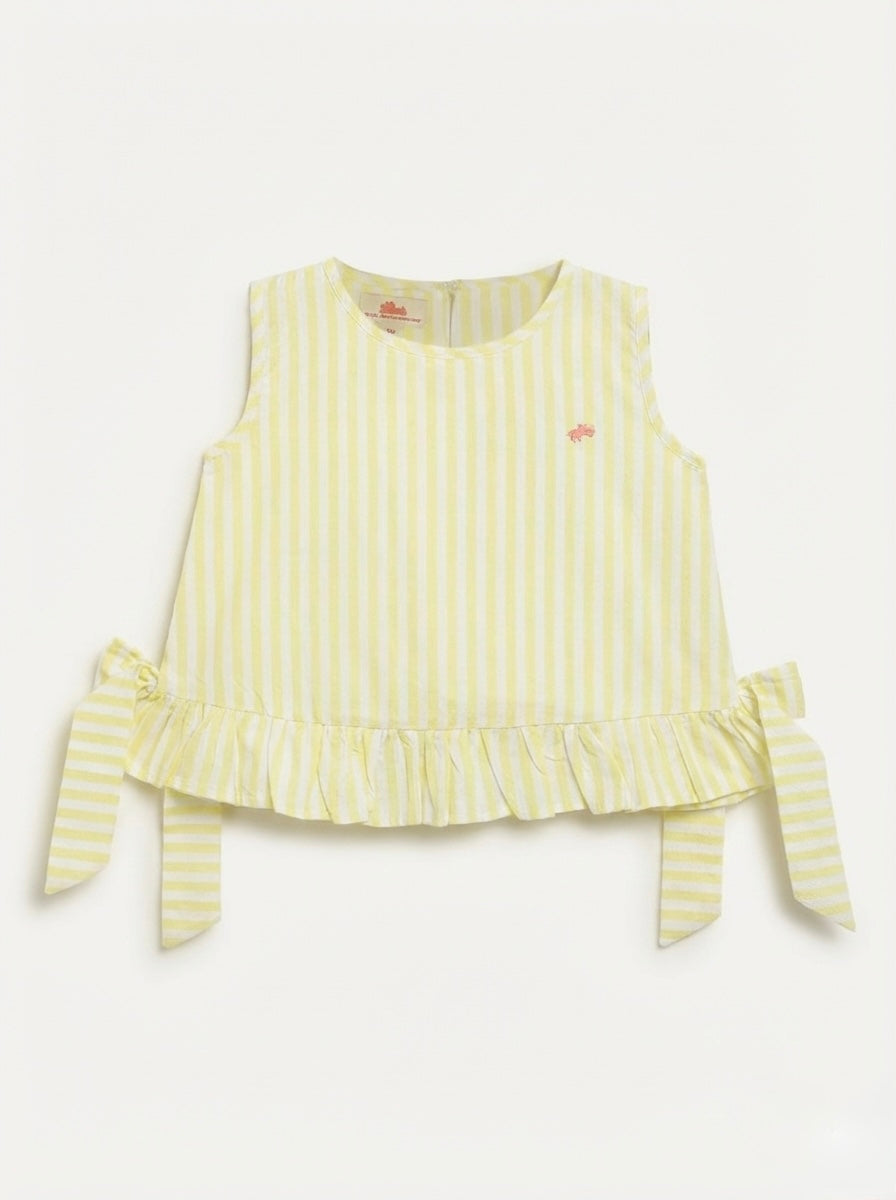 Yellow 100% Cotton Striped Sleeveless Top
