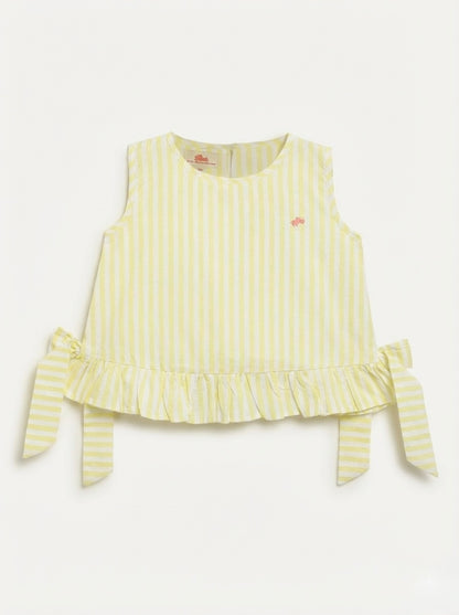 Yellow 100% Cotton Striped Sleeveless Top