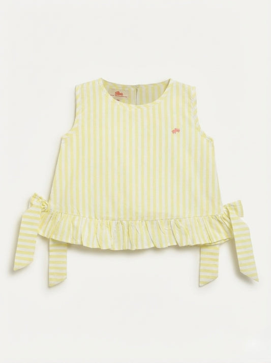 Yellow 100% Cotton Striped Sleeveless Top