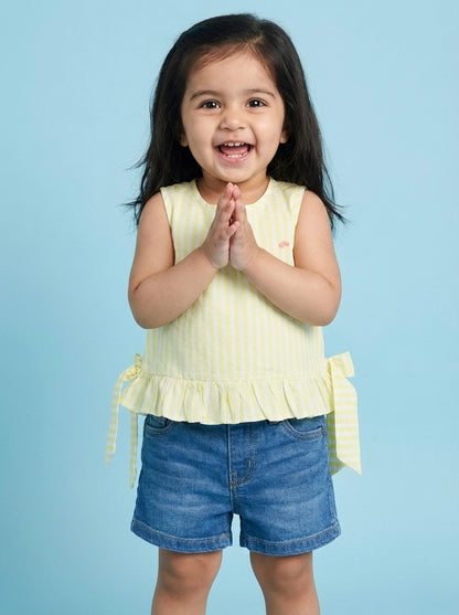 Yellow 100% Cotton Striped Sleeveless Top